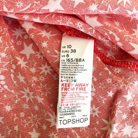 Topshop Red Star Print V-neck Mini Dress Sz 6 NWT - Picture 5 of 8